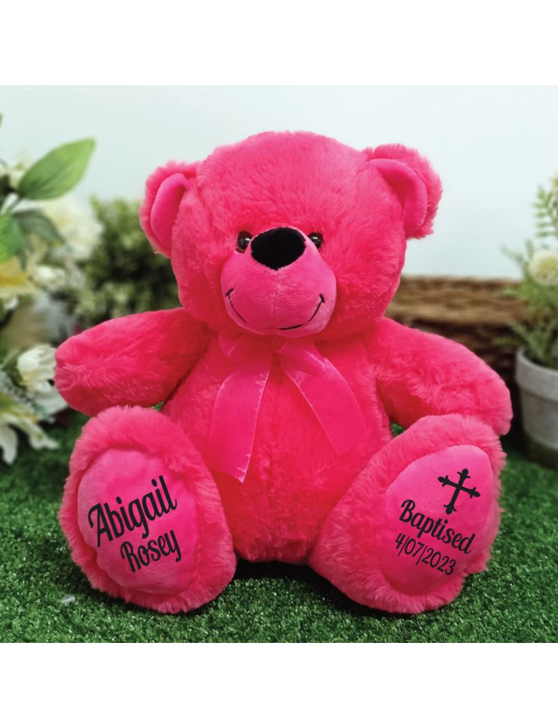Baptism Personalised Teddy Bear 30cm Hot Pink