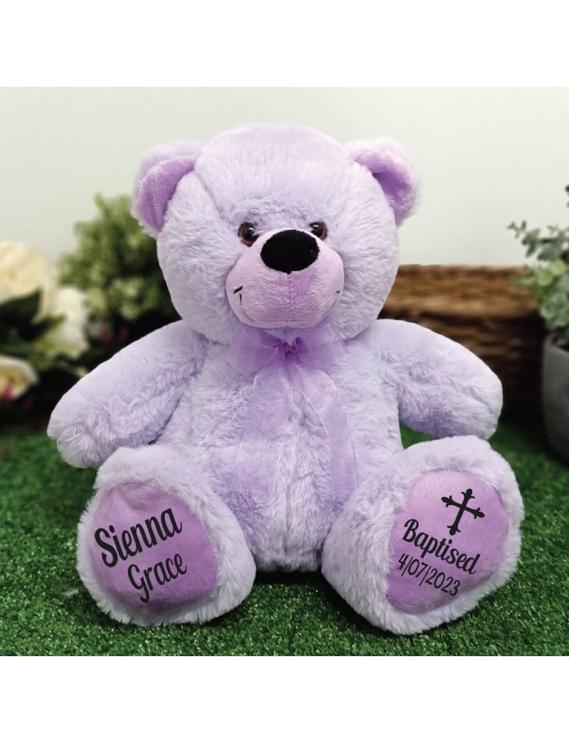 Baptism Personalised Teddy Bear 30cm Lavender