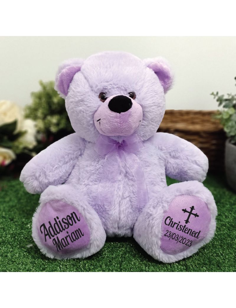 Christening Personalised Teddy Bear 30cm Lavender