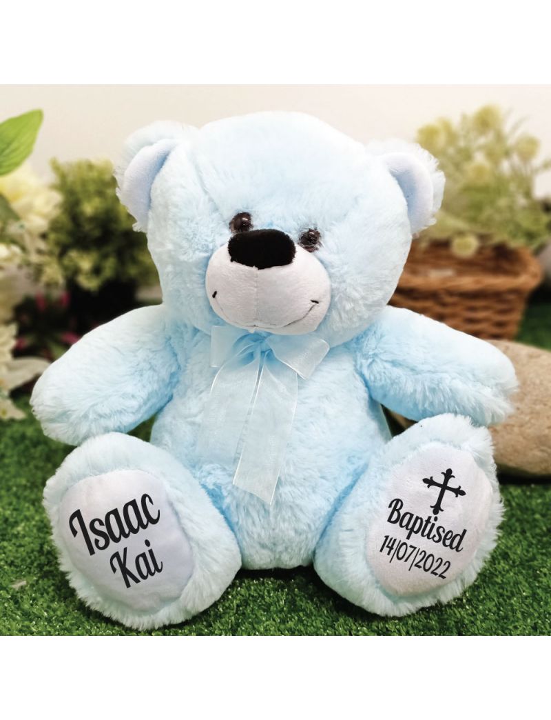Baptism Personalised Teddy Bear 30cm Light Blue