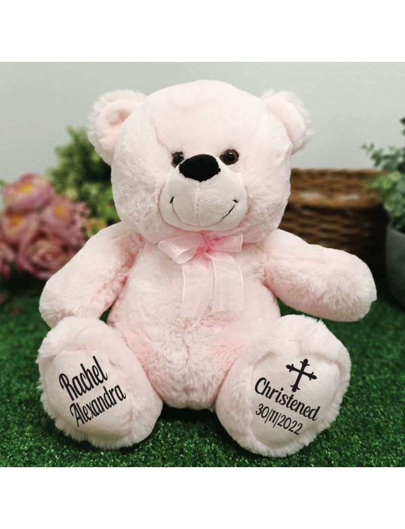 Christening Personalised Teddy Bear 30cm Light Pink