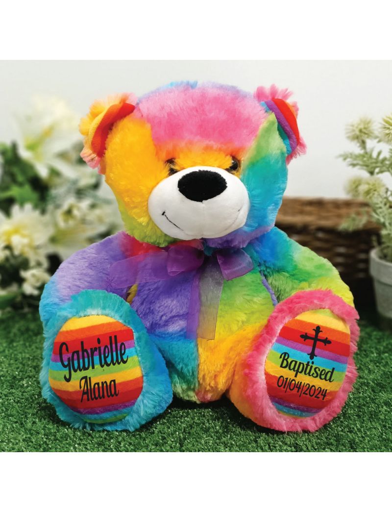Baptism Personalised Teddy Bear 30cm Rainbow