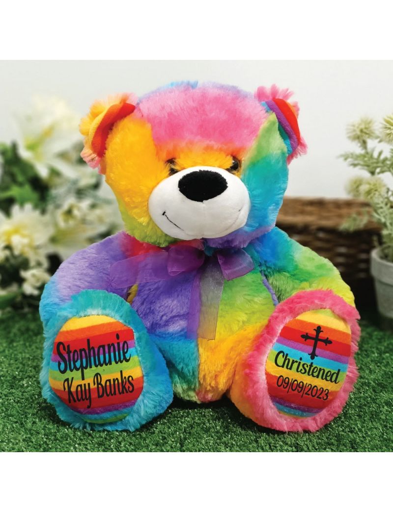 Christening Personalised Teddy Bear 30cm Rainbow