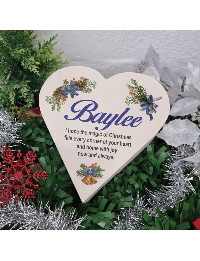 Wooden Christmas Heart Box Pine Cones