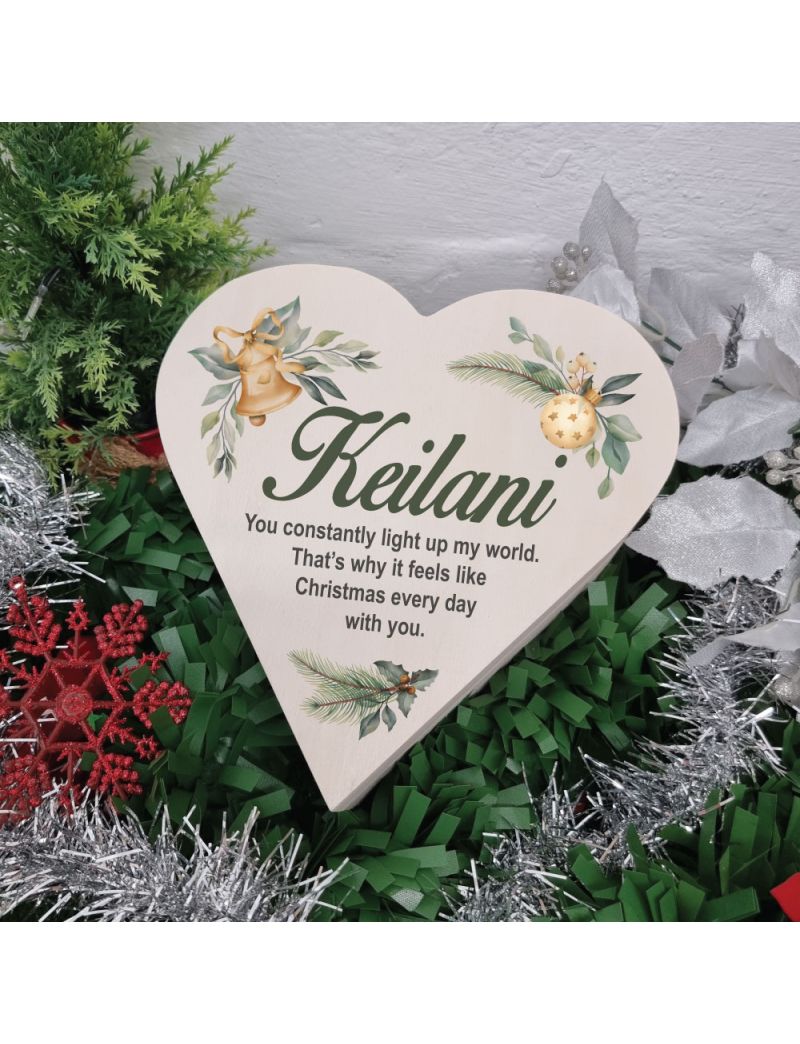 Wooden Christmas Heart Box Bells