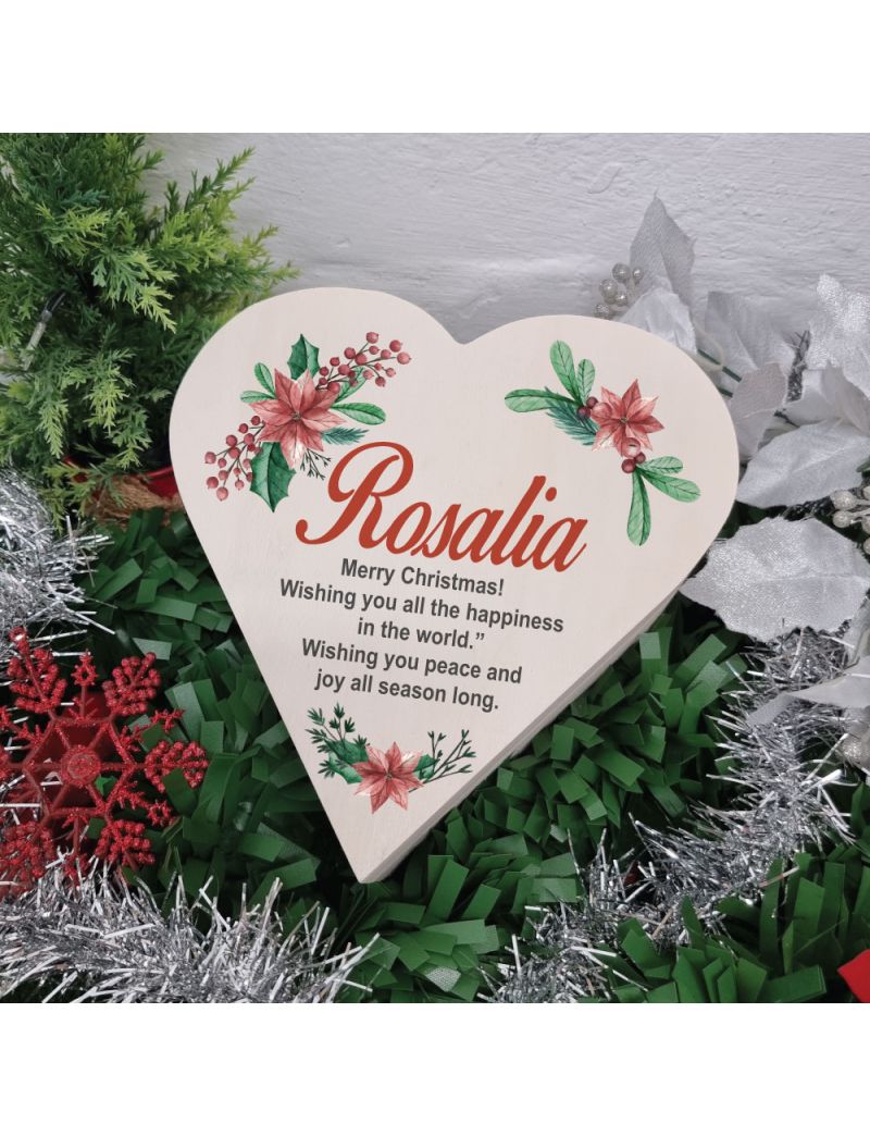 Wooden Christmas Heart Box Poinsettia