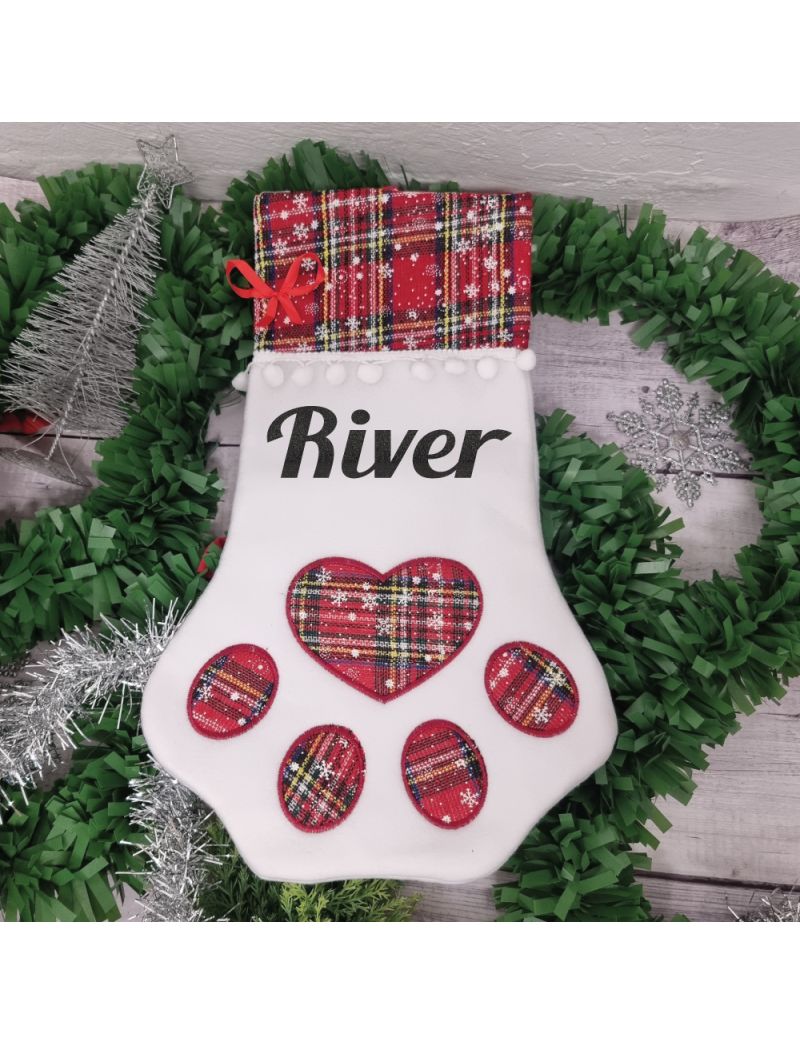 Personalised Pet Christmas Stocking- Red Plaid