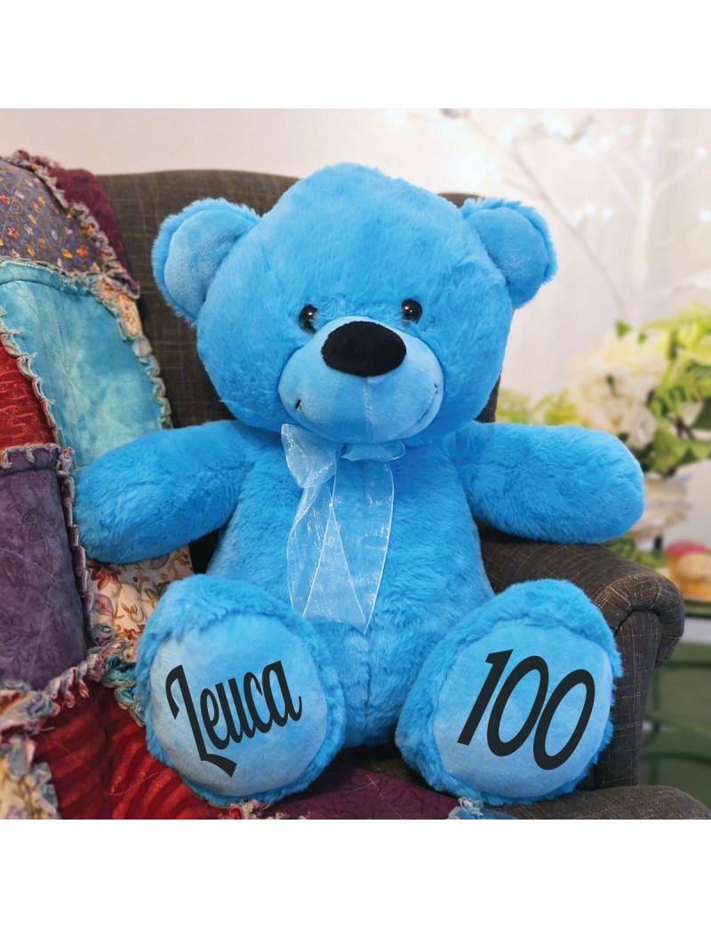 Personalised 100th Birthday Teddy Bear 40cm Plush Bright Blue