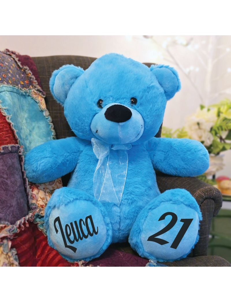 Personalised 21st Birthday Teddy Bear 40cm Plush Bright Blue