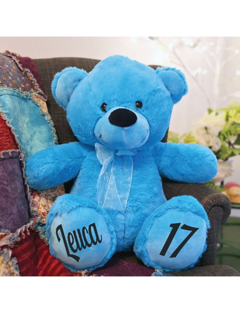 Personalised Birthday Teddy Bear 40cm Plush Bright Blue