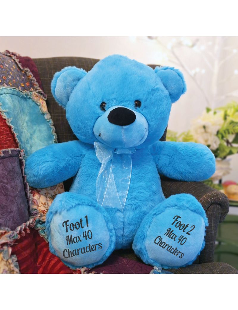 Personalised Teddy Message Bear 40cm Plush Bright Blue