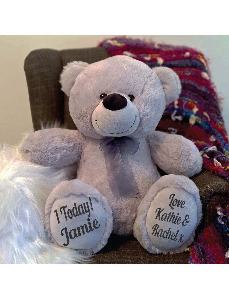 Personalised 1st Birthday Teddy Bear 40cm PlushGrey