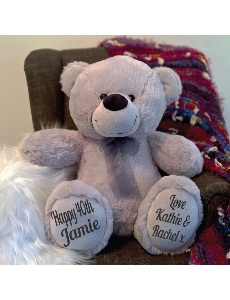 Personalised 40th Birthday Teddy Bear 40cm Plush Grey