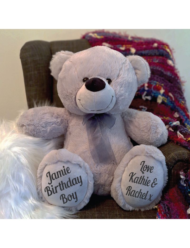 Personalised Birthday Teddy Bear 40cm Plush Grey