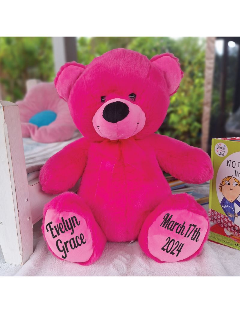 Baby Birth Details Teddy Bear 40cm Plush Hot Pink