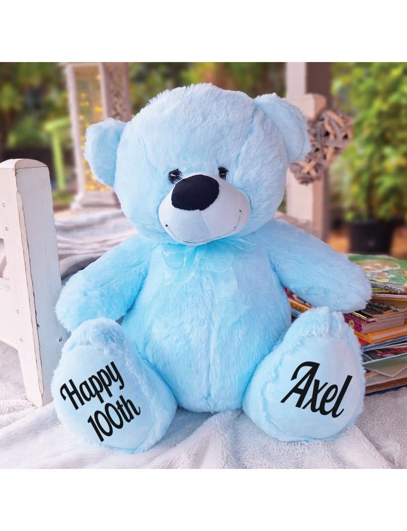 Personalised 100th Birthday Teddy Bear 40cm -Light Blue