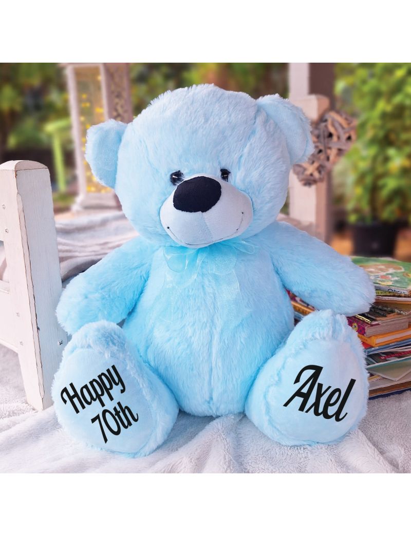 Personalised 70th Birthday Teddy Bear 40cm -Light Blue