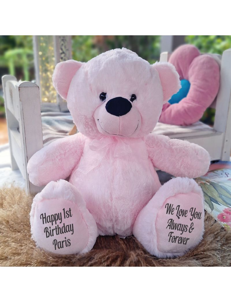 Personalised 1st Birthday Teddy Bear 40cm  - Light Pink