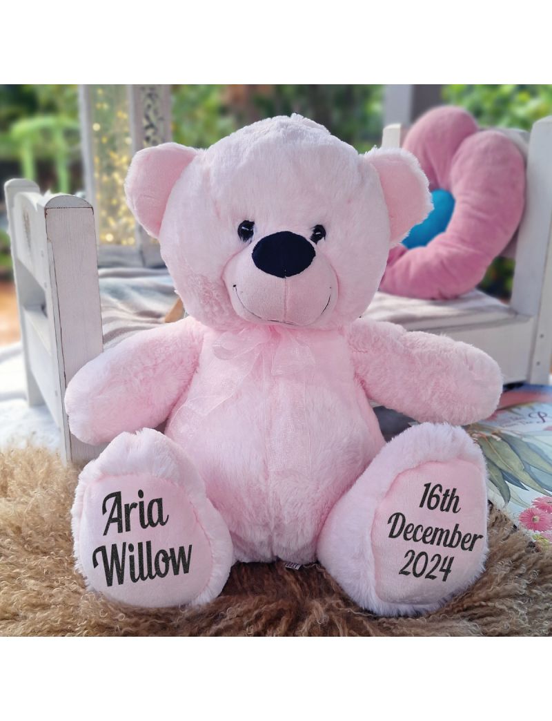 Personalised  Birth Details Teddy Bear 40cm  - Light Pink