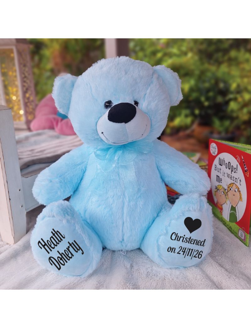 Christening Personalised Teddy Bear 40cm Light Blue