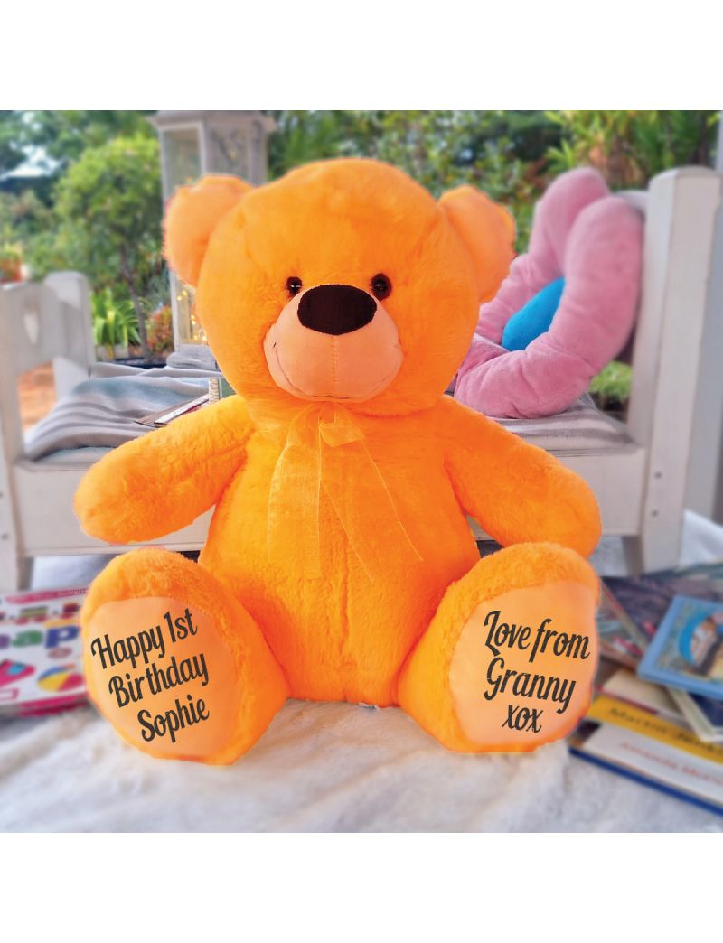 Personalised 1st Birthday Teddy Bear 40cm Plush Orange