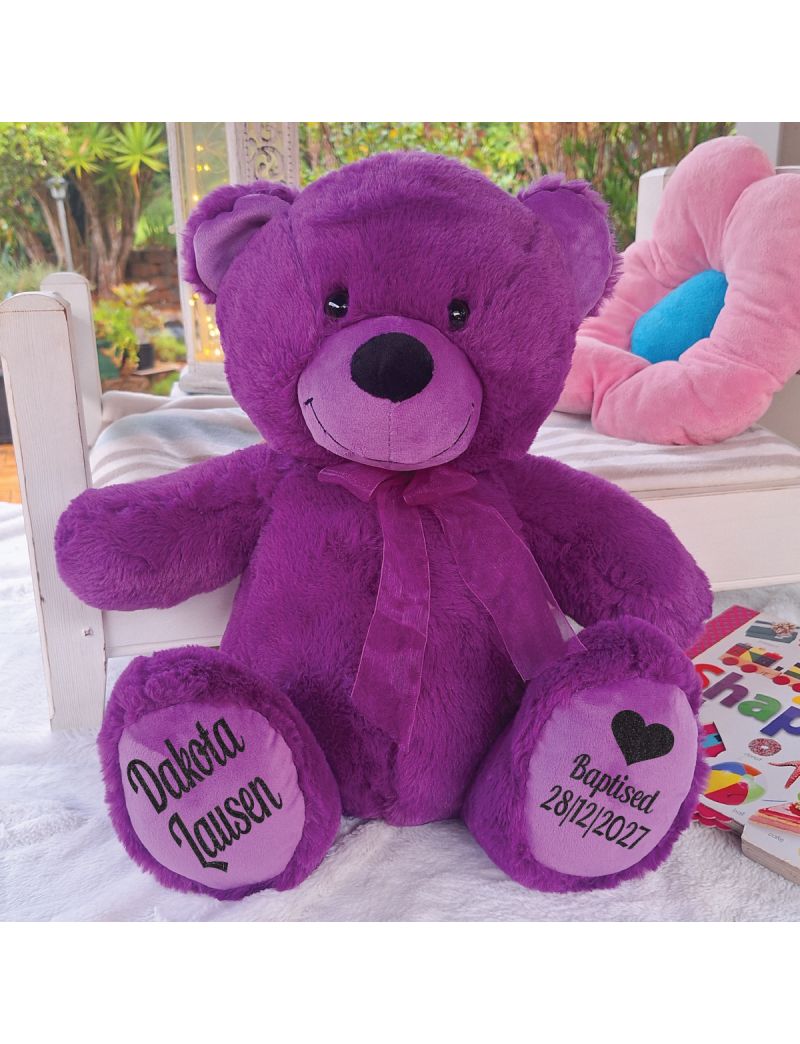 Baptism Personalised Teddy Bear 40cm Purple