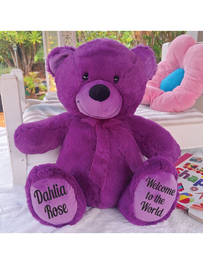 Baby Birth Details Teddy Bear 40cm Purple Plush