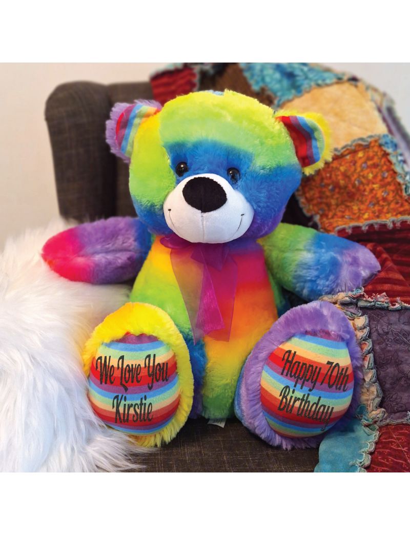 Personalised 70th Birthday Teddy Bear 40cm Plush Rainbow