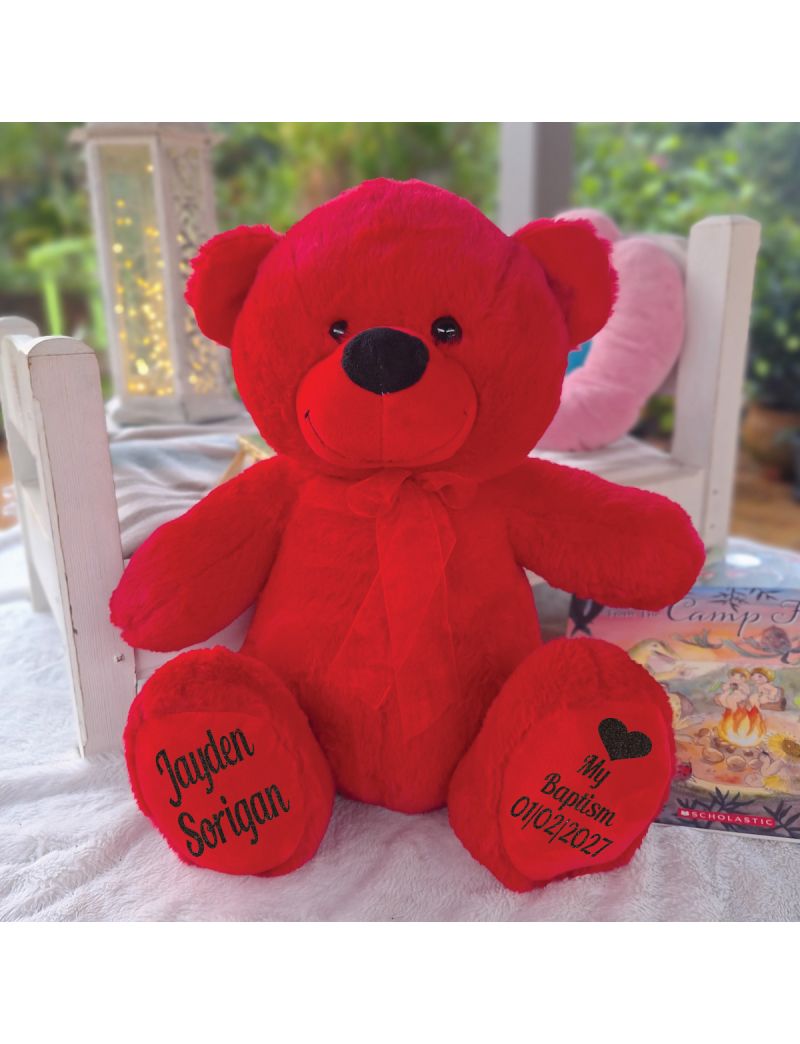 Baptism Personalised Teddy Bear 40cm Red