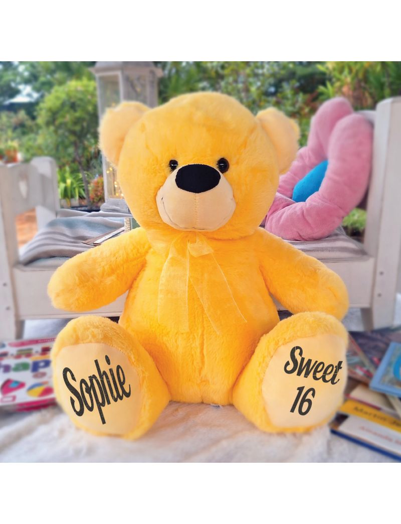 Personalised 16th Birthday Teddy Bear 40cm Plush  Yellow