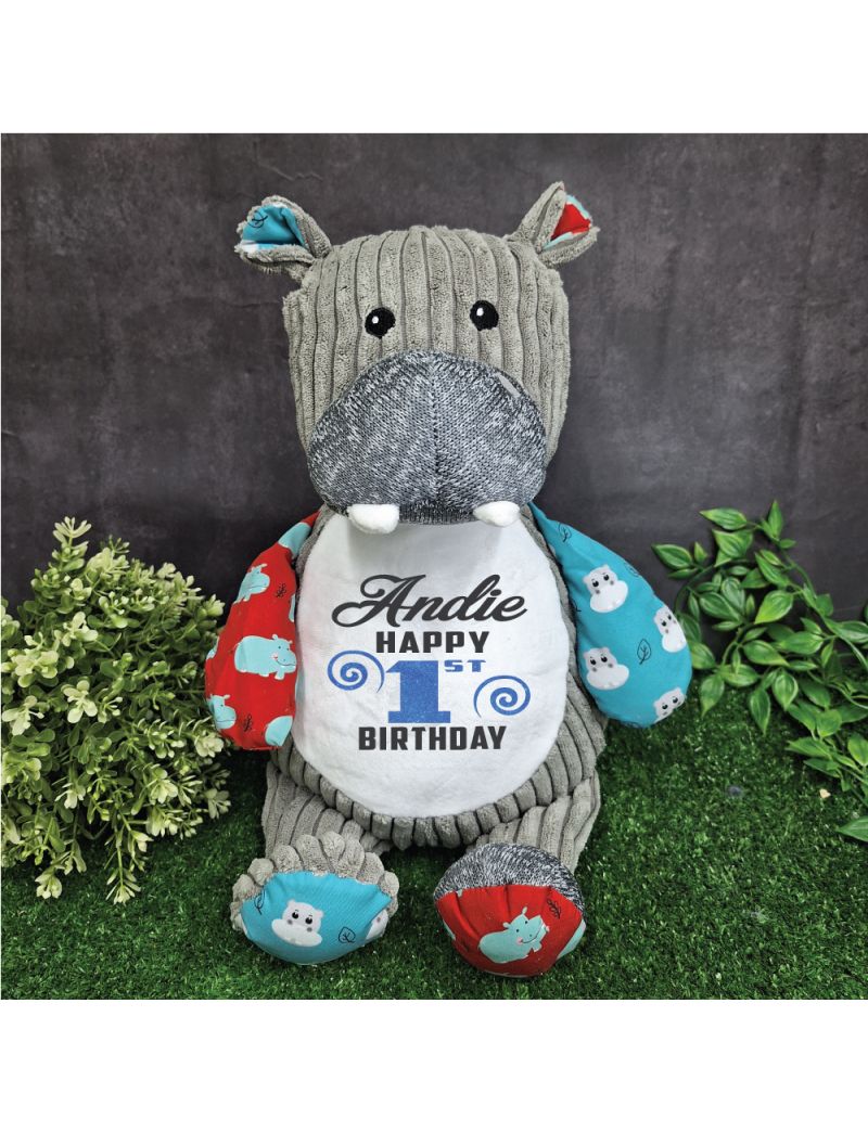 1st Birthday Hippo Cubbie