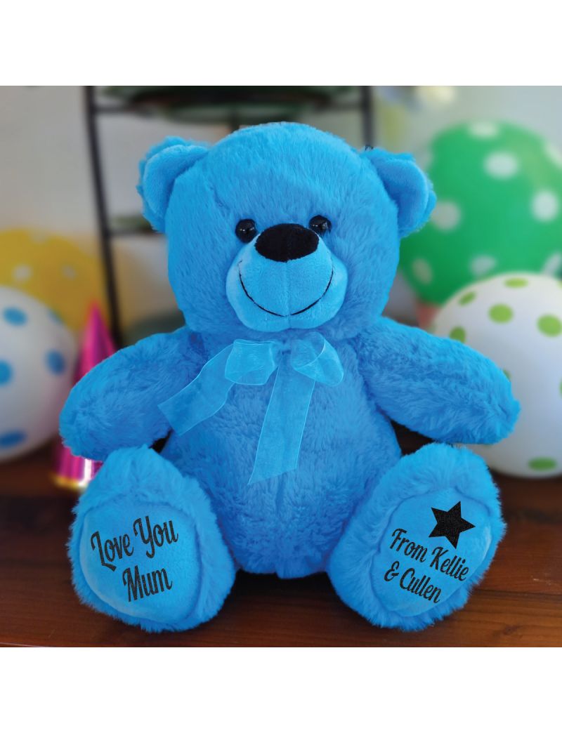 Love Mum Personalised Bear 30cm Bright Blue
