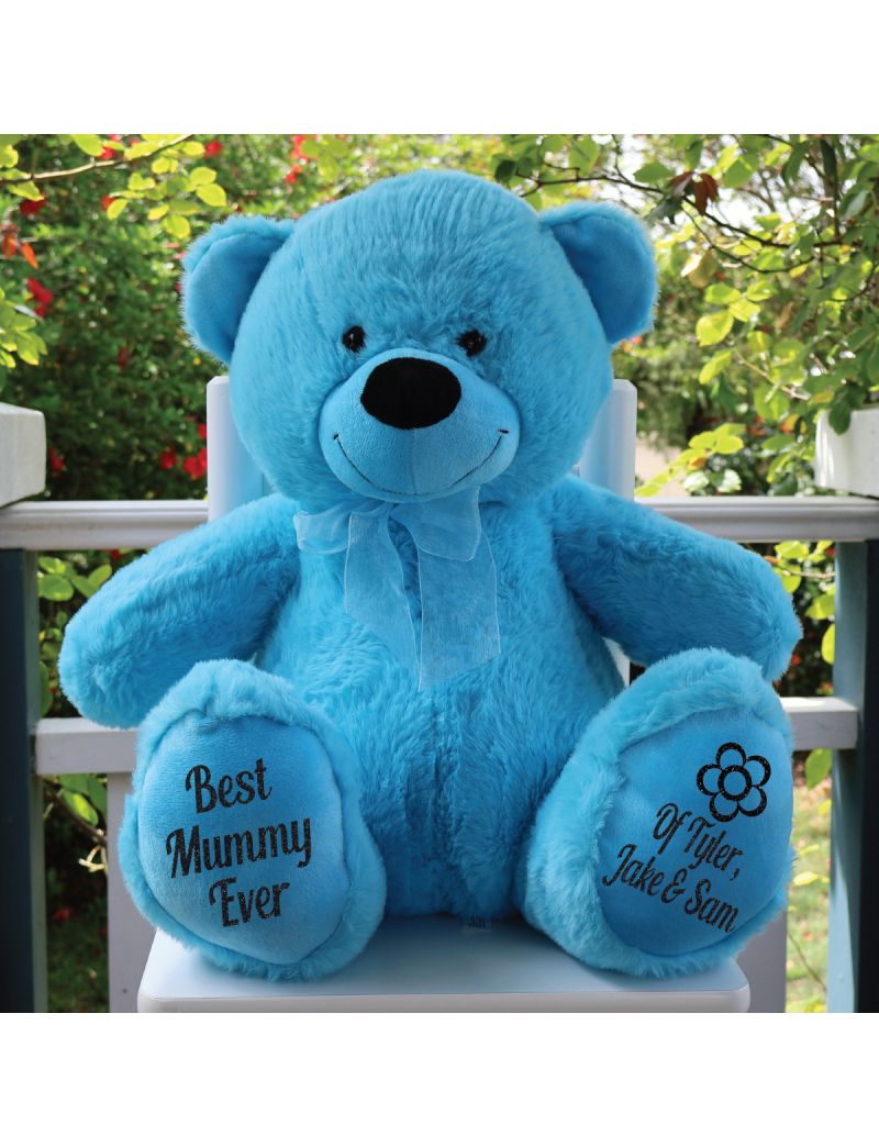 Mum Personalised Bear 40cm Bright Blue Plush