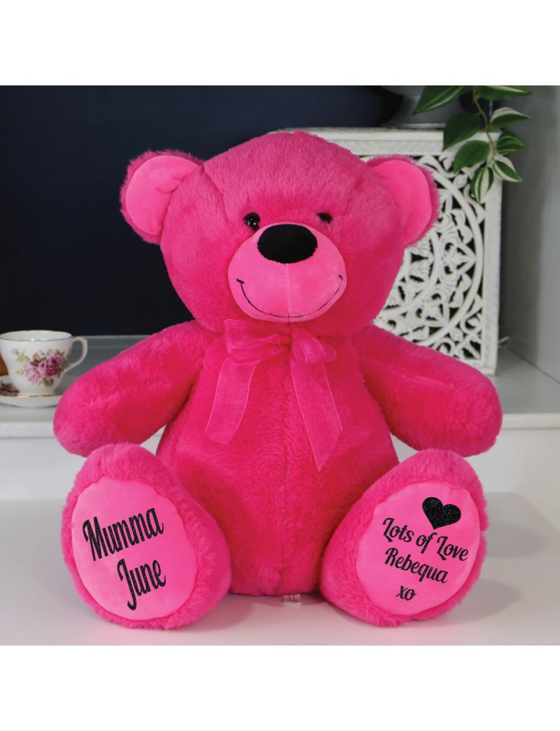 Personalised Mum Bear 40cm Plush  Hot Pink