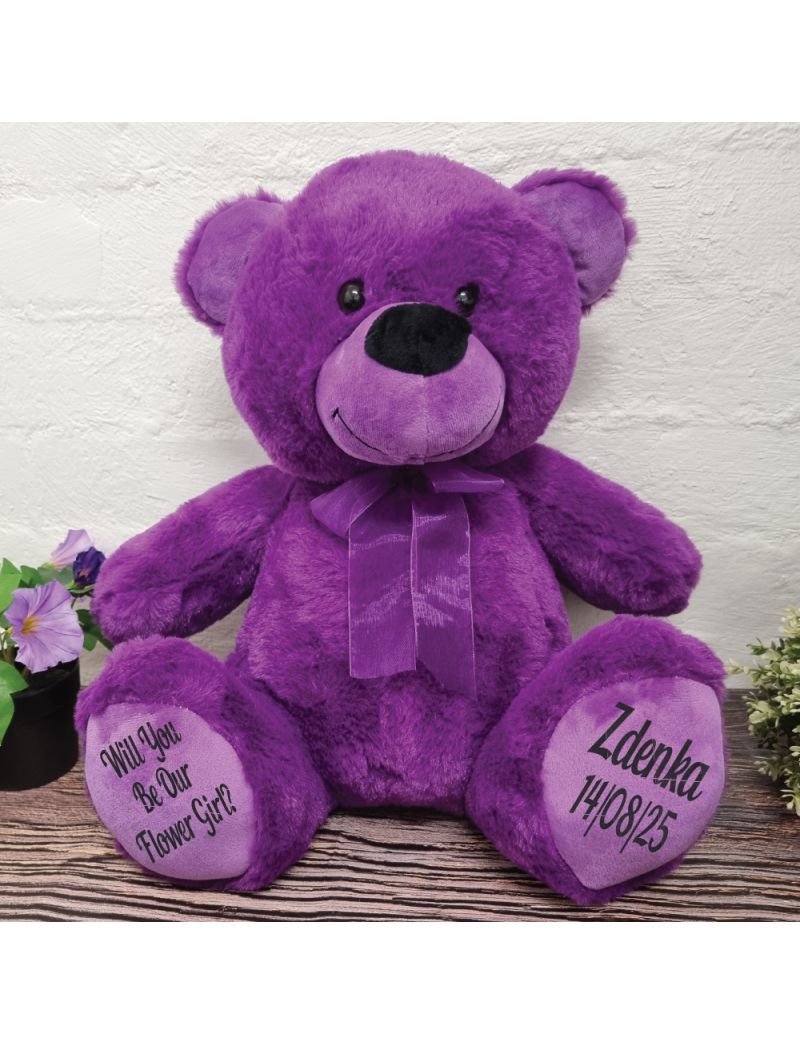 Flower Girl Teddy Bear 40cm Purple Plush