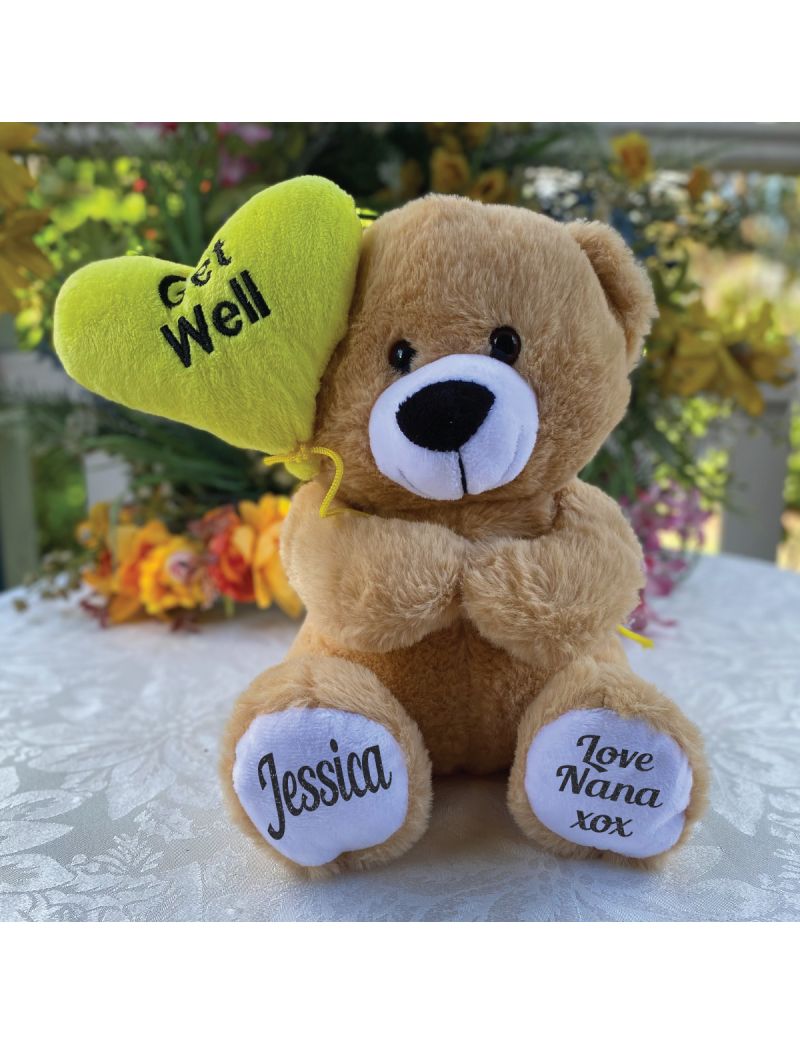 Personalised Get Well Bear With Balloon