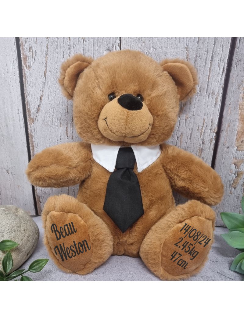 Brown Baby Boy Bear with Black Tie 30cm