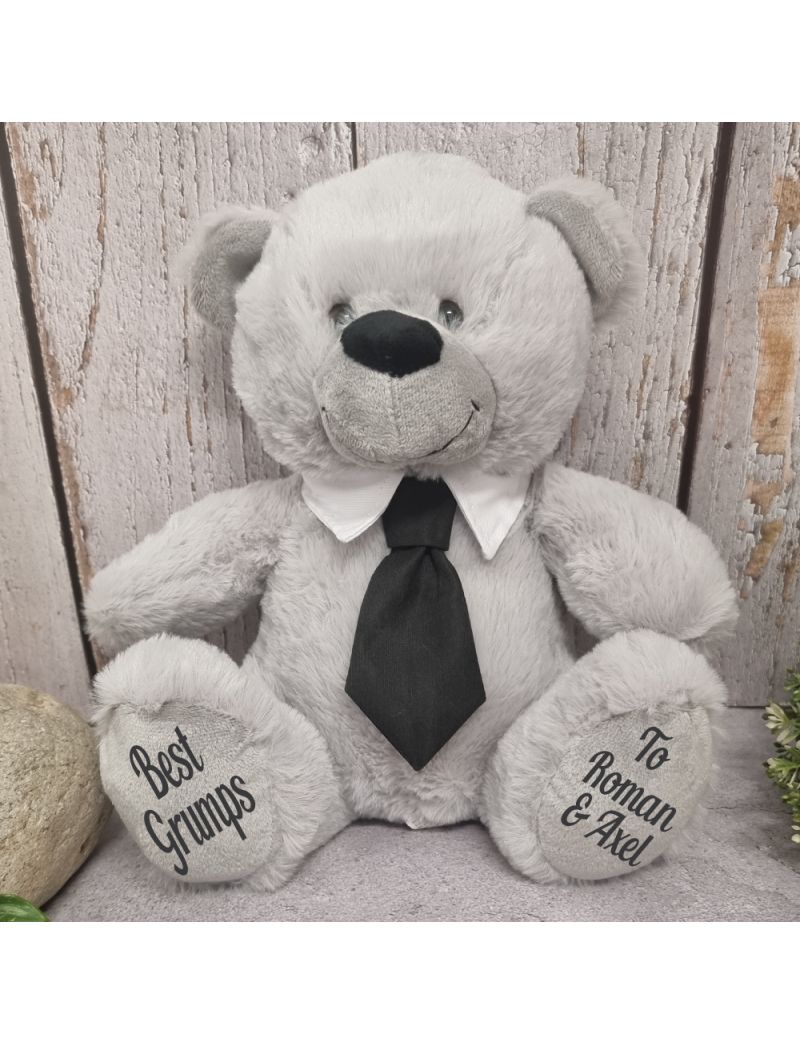 Grey Grandpa Bear with Black Tie 30cm