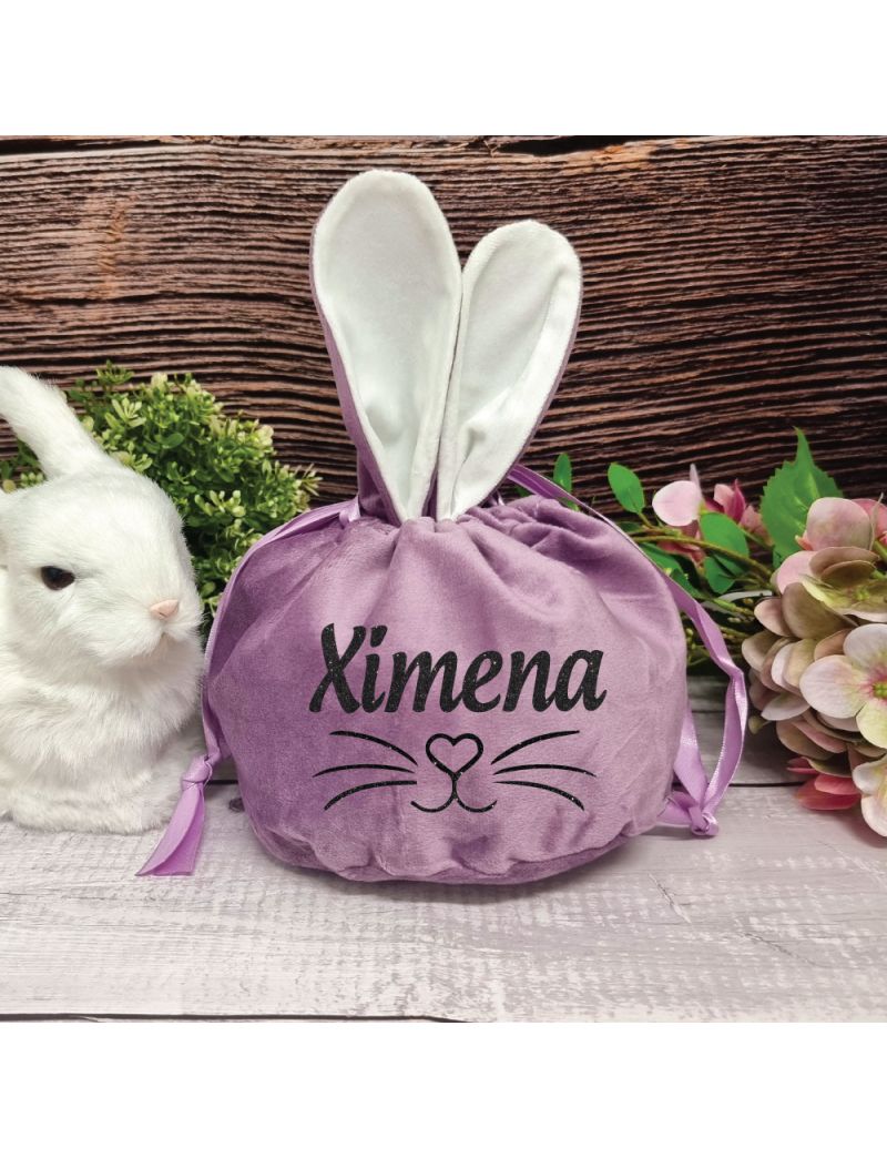 Personalised Easter Bunny Velvet Gift Bag - Iris