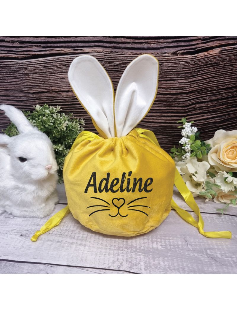 Personalised Easter Bunny Velvet Gift Bag - Mustard