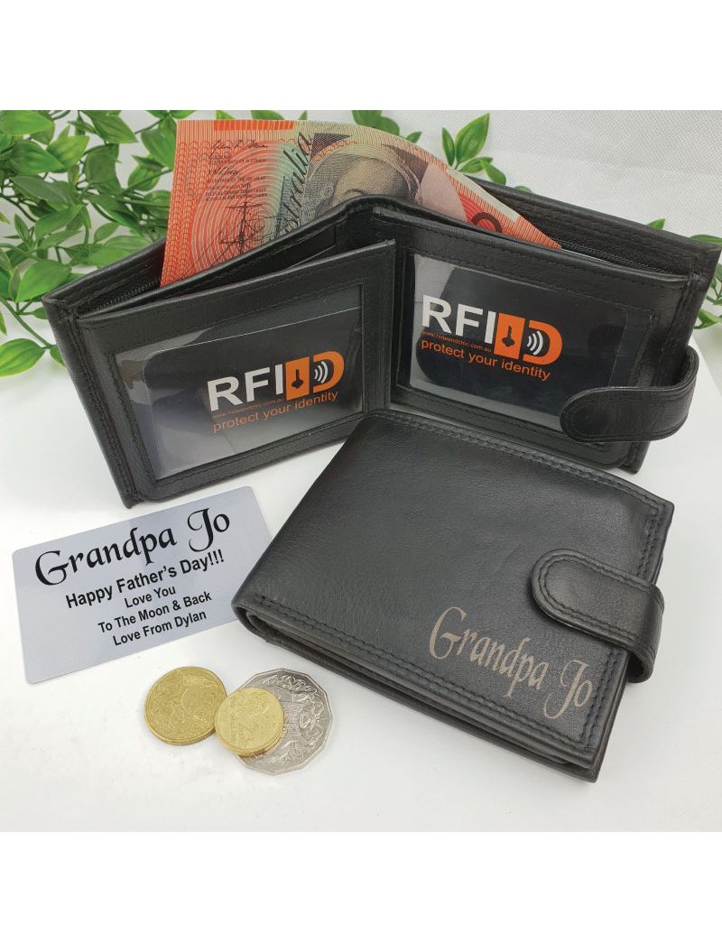 Grandpa Personalised Black Mens Leather Wallet RFID