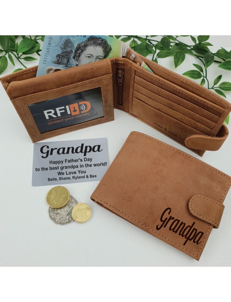 Grandpa Personalised Cow Hide Mens Leather Wallet