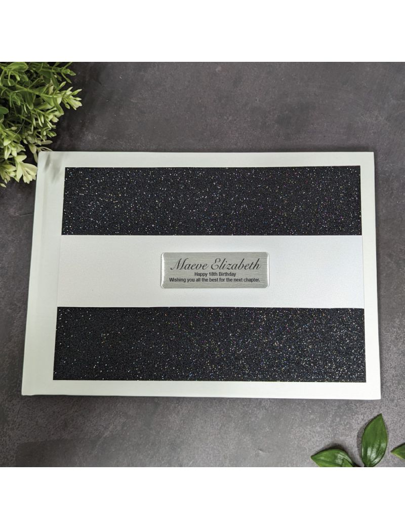 18th Birthday Guest Book Album Black Glitter