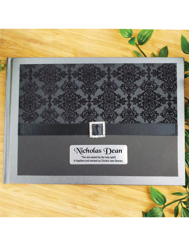 Personalised Baptism Guest Book- Baroque Black