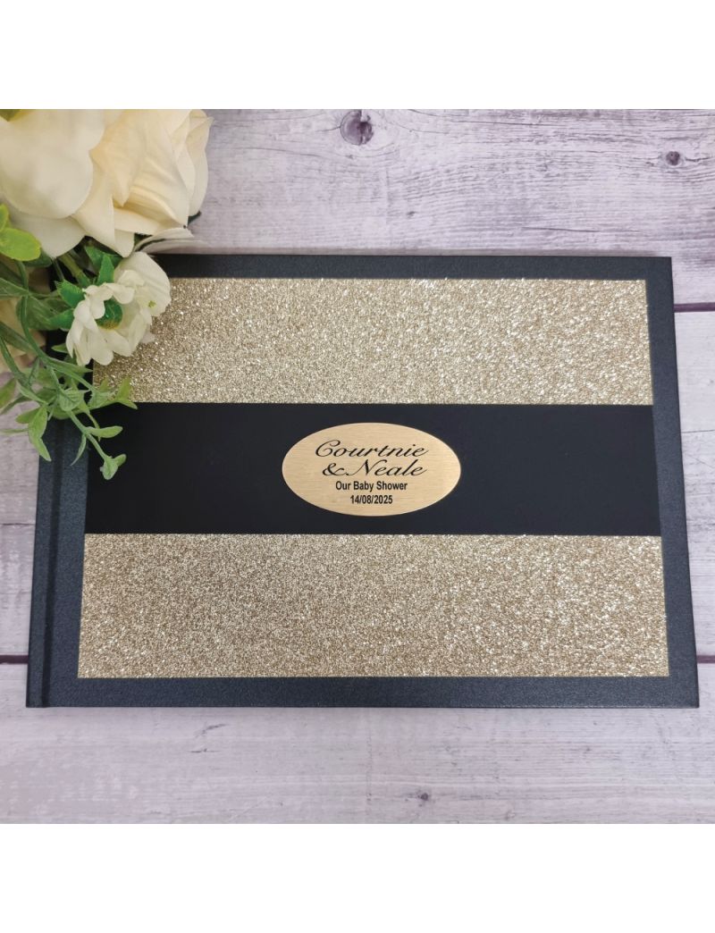 Baby Shower Guest Book Black Album Gold Glitter