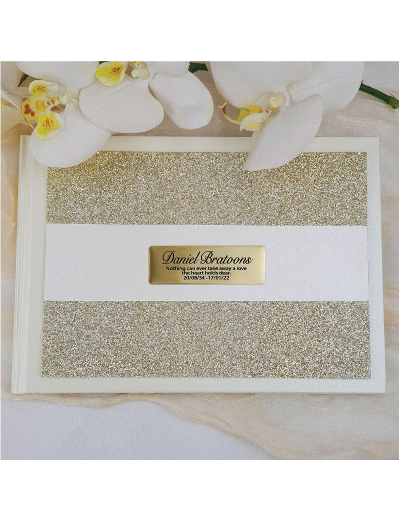 Funeral Guest Book Album Gold Glitter