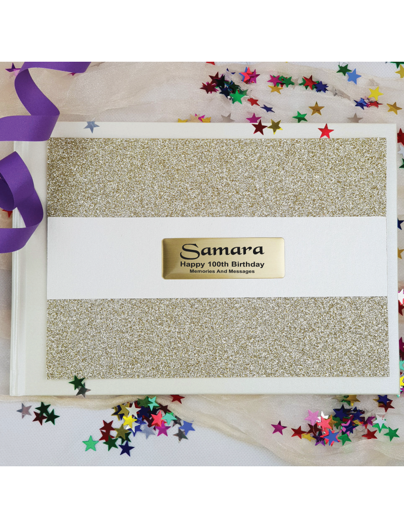 100th Birthday Guest Book Album Gold Glitter
