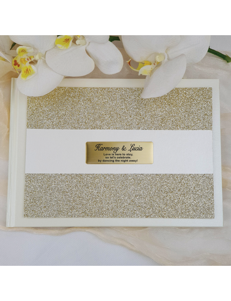 Engagement Guest Book Album Gold Glitter Band