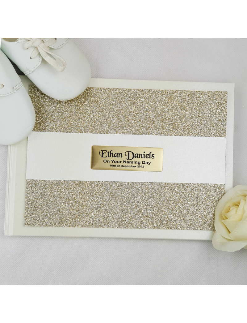 Naming Day Guest Book Album Gold Glitter