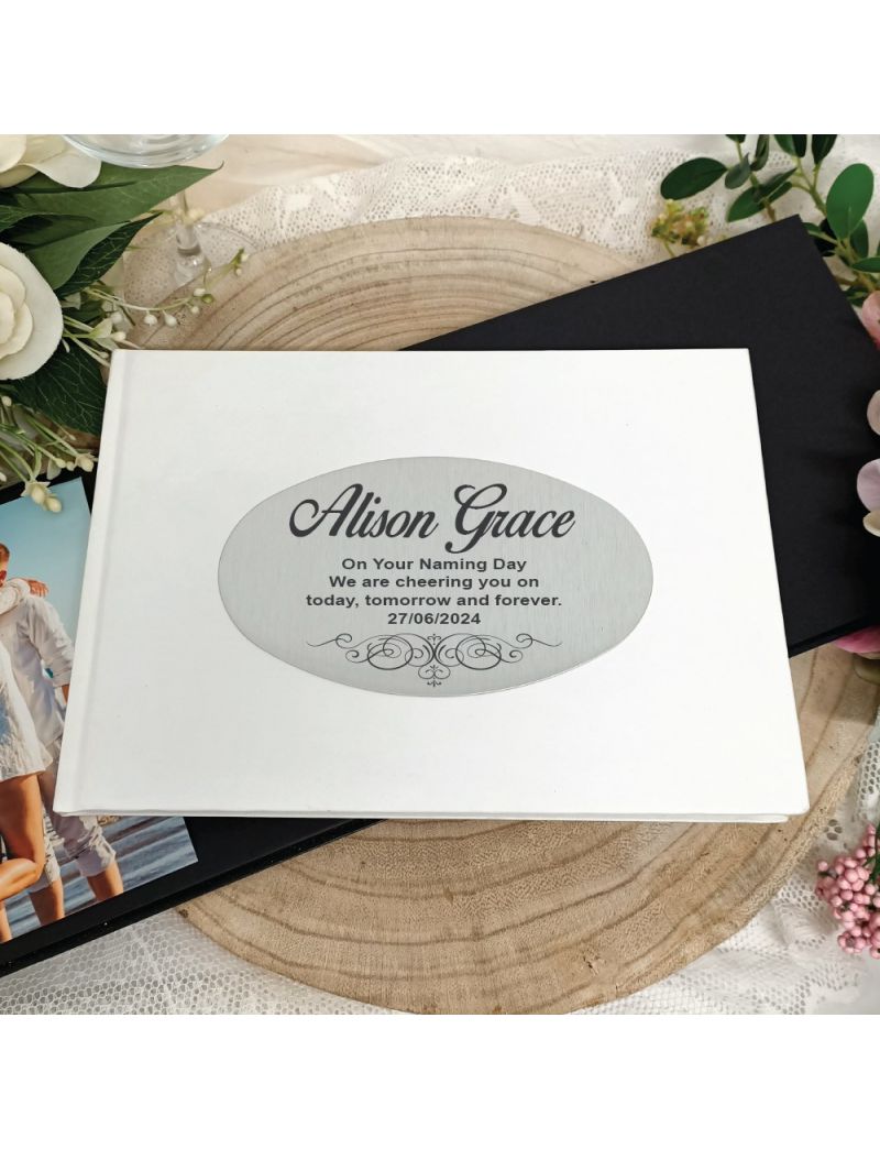 Personalised White Naming Day Guest Book